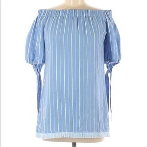HOT & DELICIOUS Striped Chambray Off the Shoulder Top